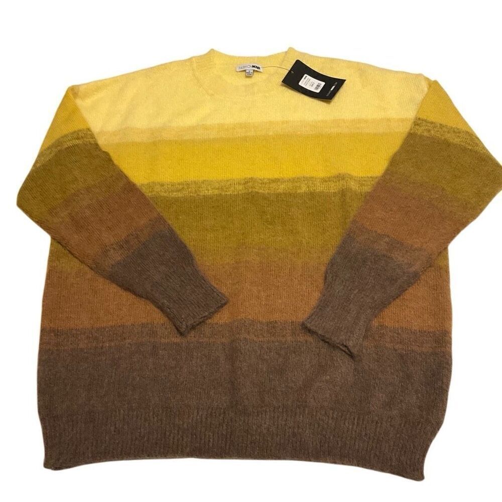Yellow Brown Combo Sunset Cruise Oversize Ombre Sweater, Small. NWT. Soft and Fu